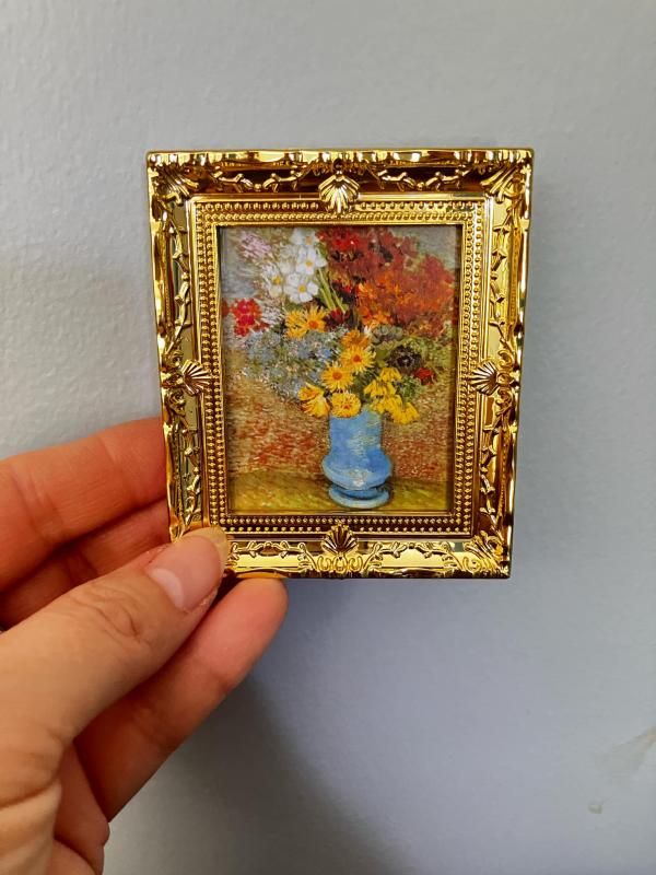 Oil Painting in Gold Frame - Flowers in Vase